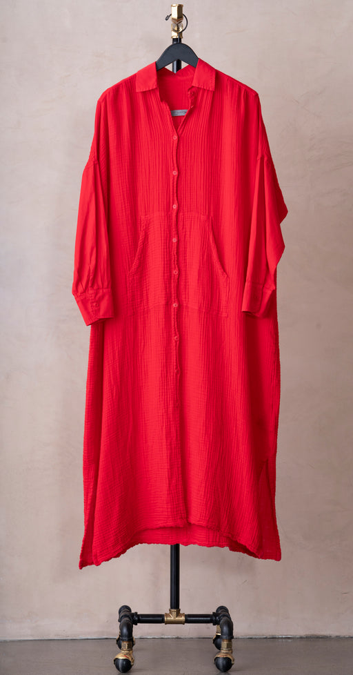 Raquel Allegra Caftan Shirt Dress Tomato
