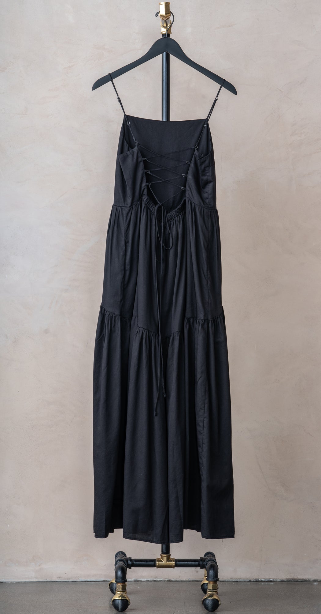 Enza Costa Open-Back Tiered Dress Black