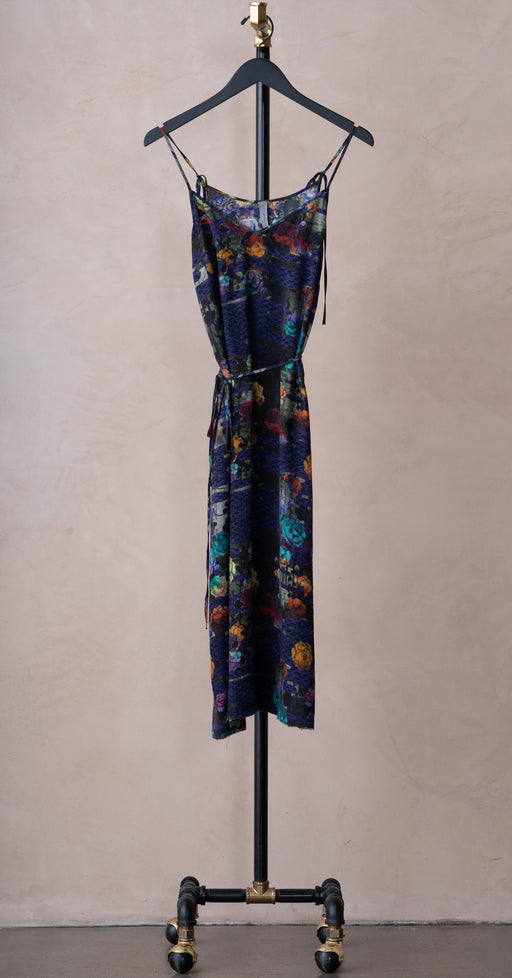 Raquel Allegra Lily Midi Slip Dress Blue Floral