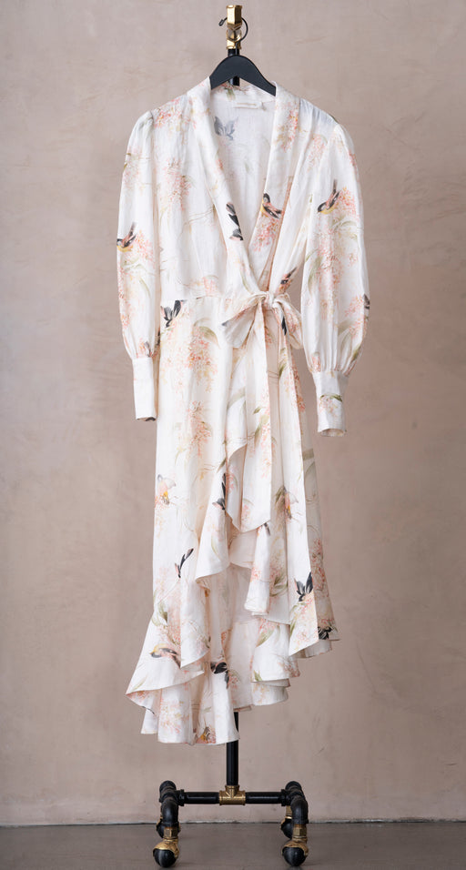 Zimmermann Wrap Midi Dress Coral Birds