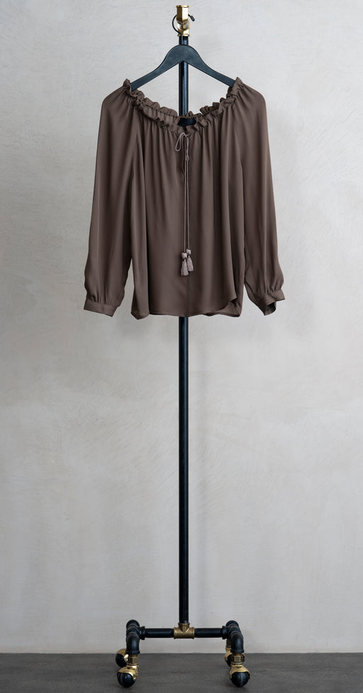 Nili Lotan Carley Silk Blouse Taupe