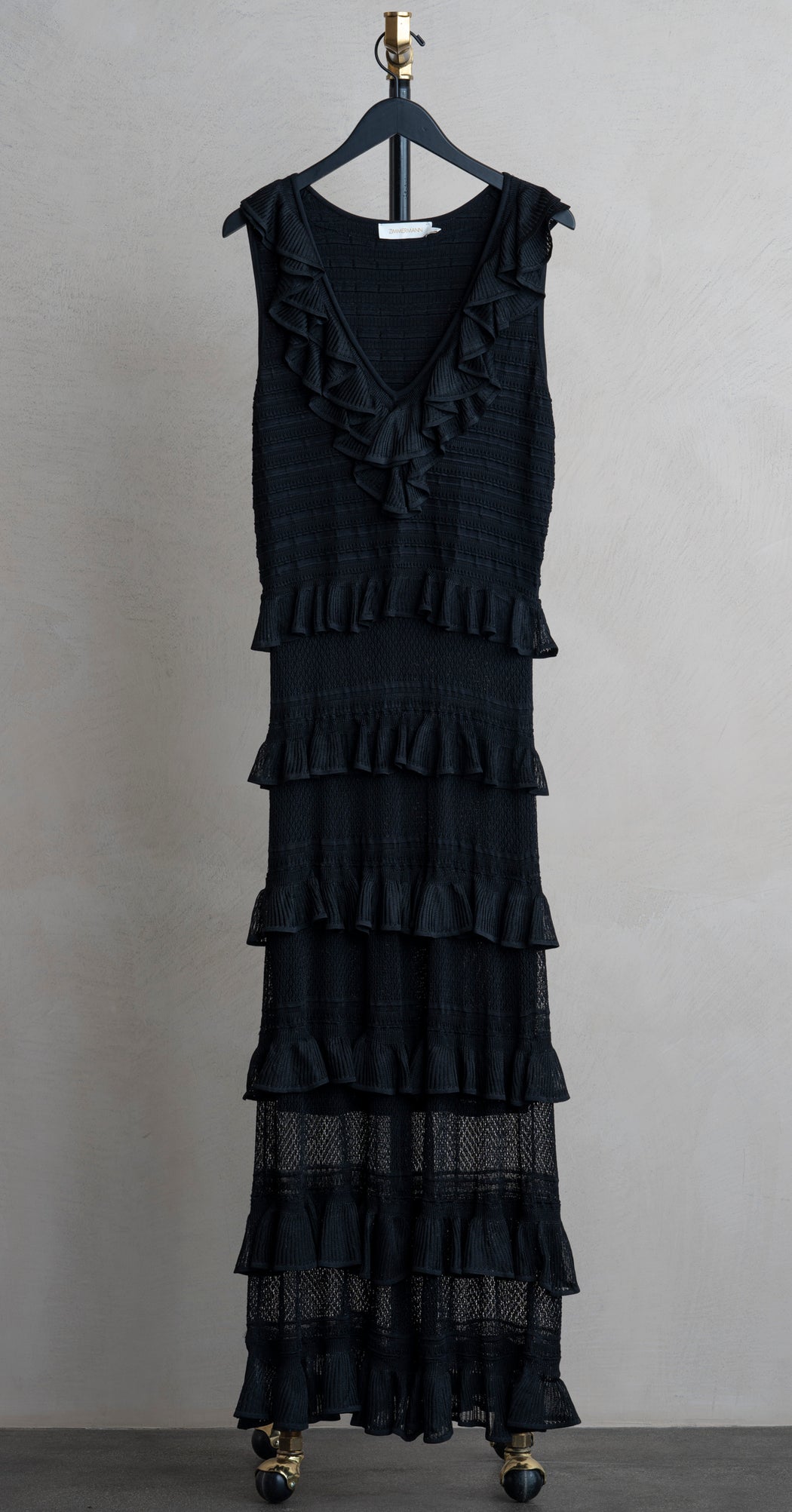 ZImmermann Crush Frilled V-Neck Midi Black | Elizabeth & Prince ZImmermann Crush Frilled V-Neck Midi Black | Elizabeth & Prince