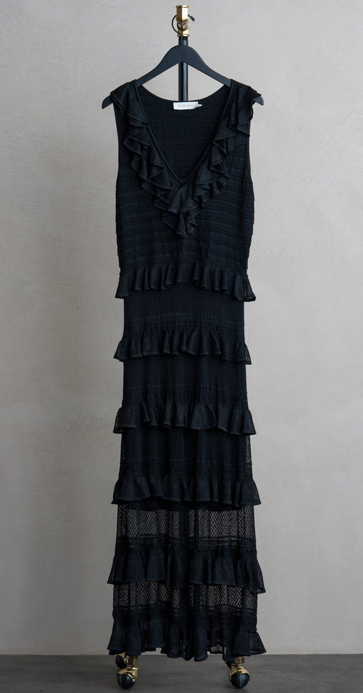 ZImmermann Crush Frilled V-Neck Midi Black