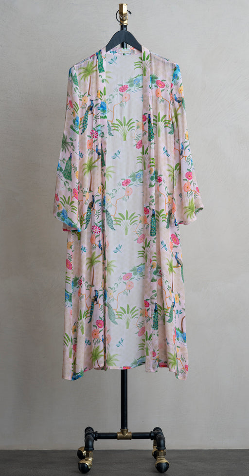 Verandah Hand Beaded Kimono Kaftan Blush Peacock
