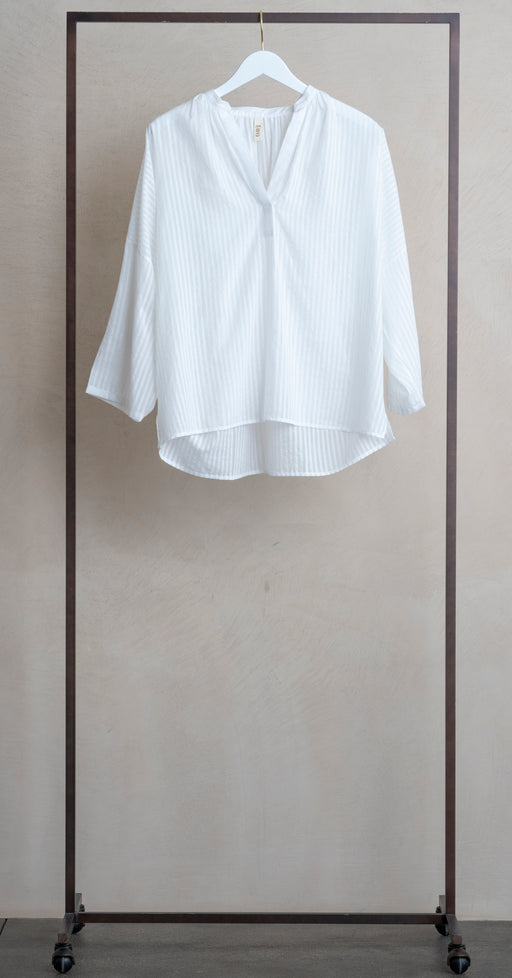 Two Shirred Neck Shirt White Stripe