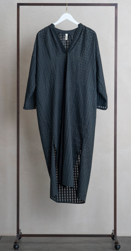 Two Side Pocket Caftan Black Grid