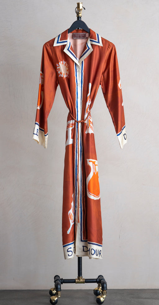 Alemais Soleil Silk Shirtdress Rust