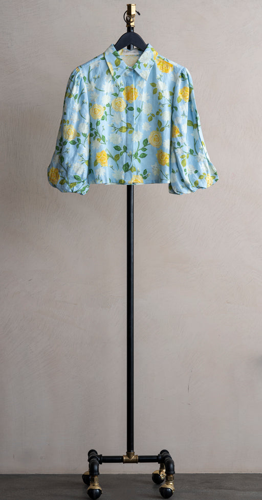 Verandah Summer Crop Shirt Blue/Yellow Roses