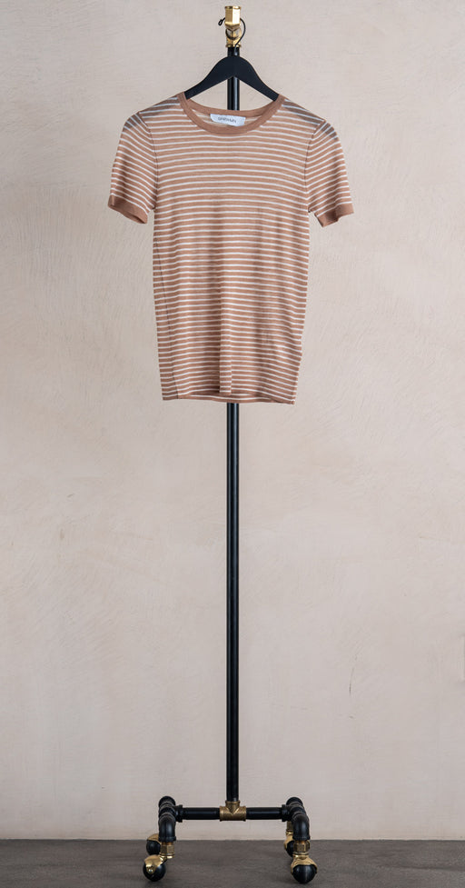 SPRWMN Classic Tee Tan Mini Stripe