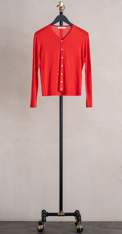 6397 Contrast Stitch Cardi Tomato