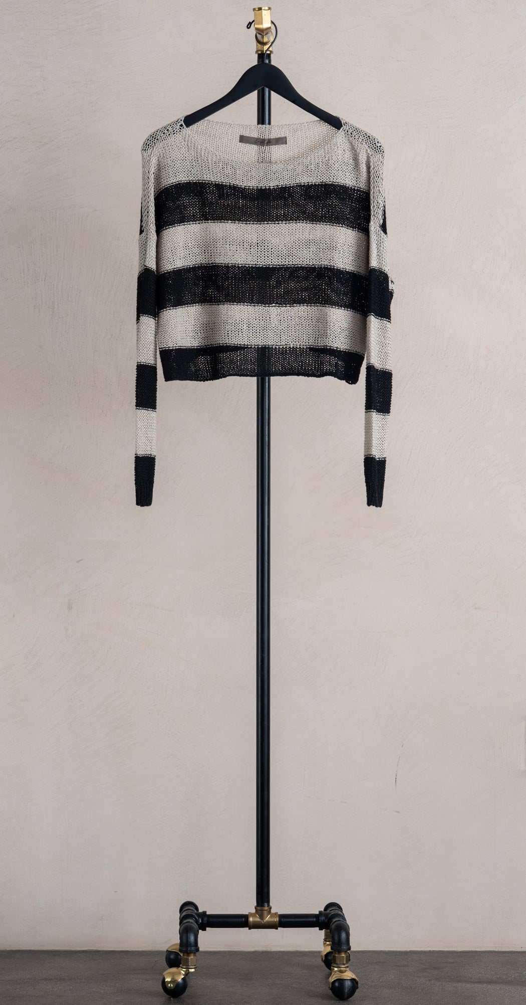 Enza Costa Stripe Bateau Sweater Oatmeal Black